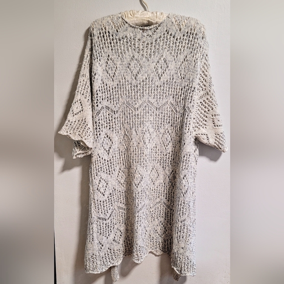 Boho Chic Open Work Knit Chrochet Lace Pattern Duster Long Cardigan Cozy Casual - Picture 4 of 7